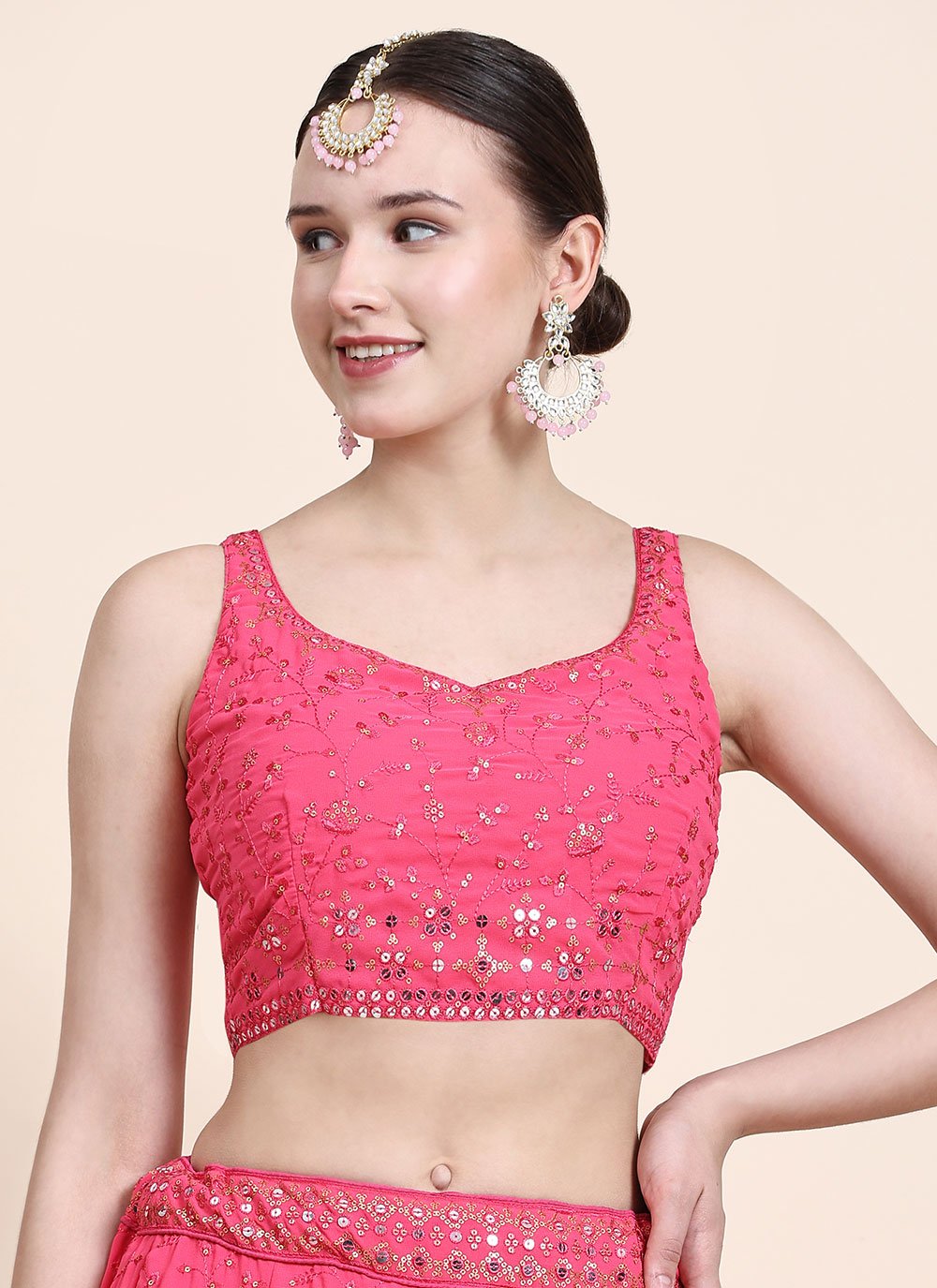 Lehenga Choli Georgette Pink Sequins Lehenga Choli