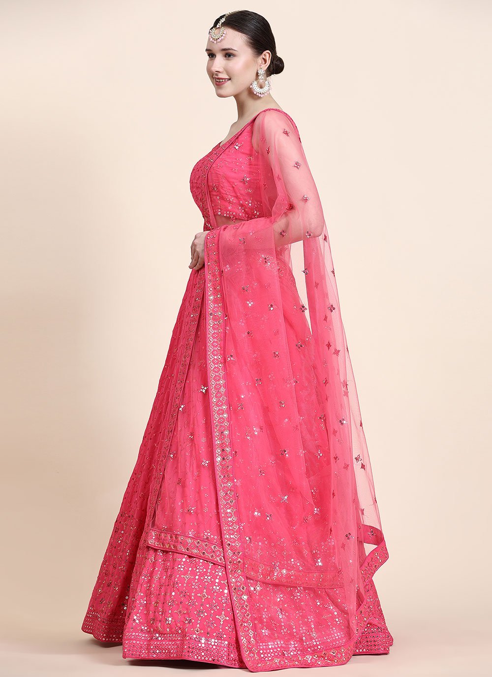 Lehenga Choli Georgette Pink Sequins Lehenga Choli