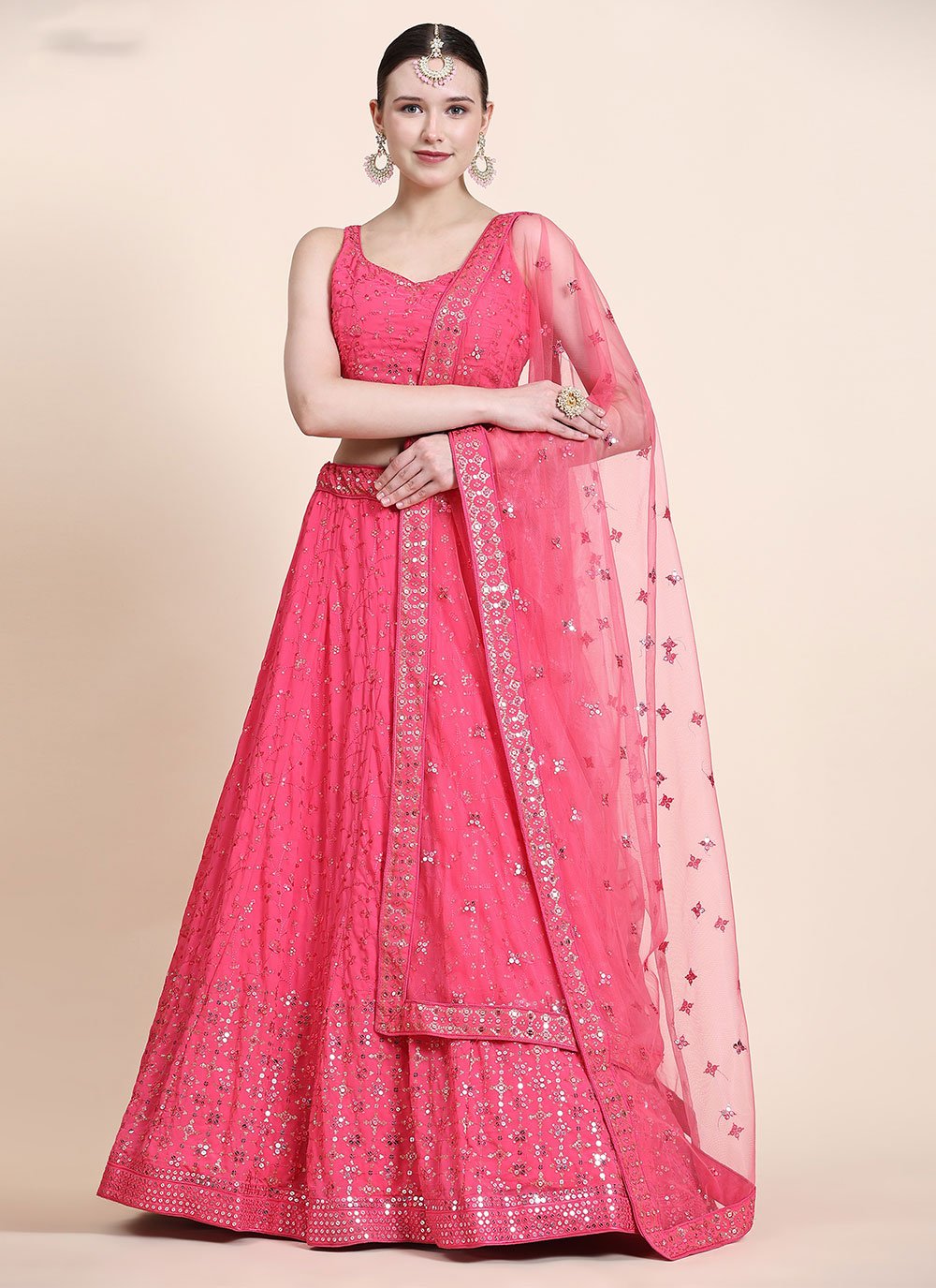 Lehenga Choli Georgette Pink Sequins Lehenga Choli