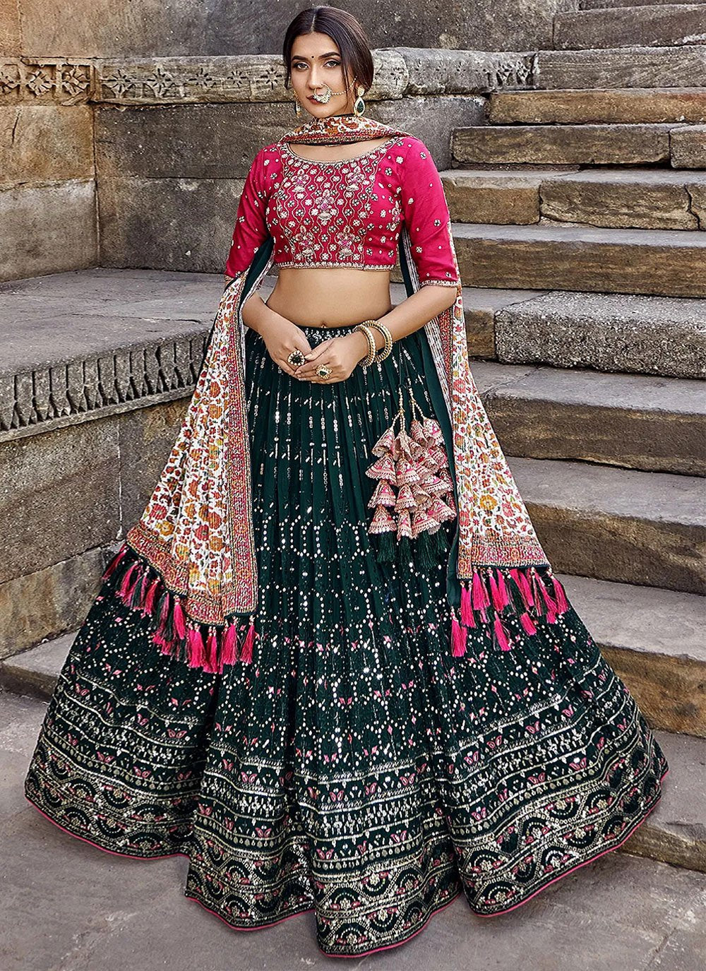 Readymade Lehenga Choli Georgette Green Embroidered Lehenga Choli