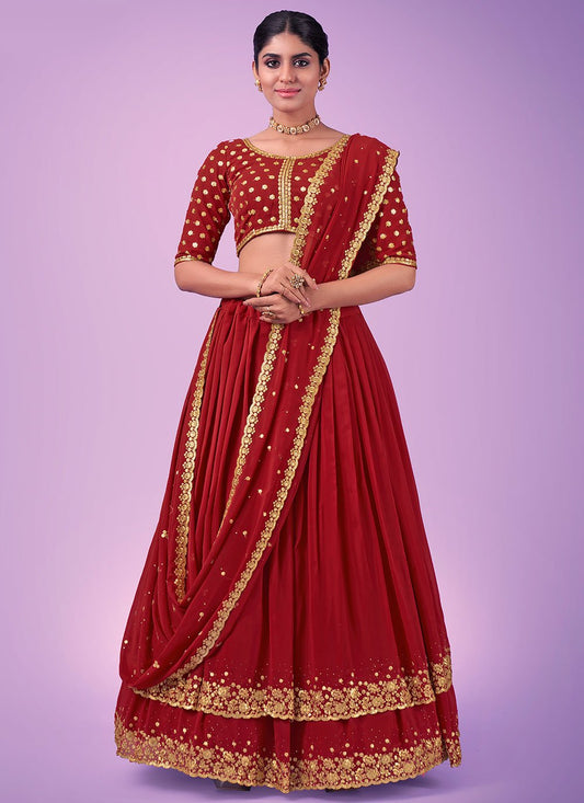 Lehenga Choli Georgette Red Sequins Lehenga Choli