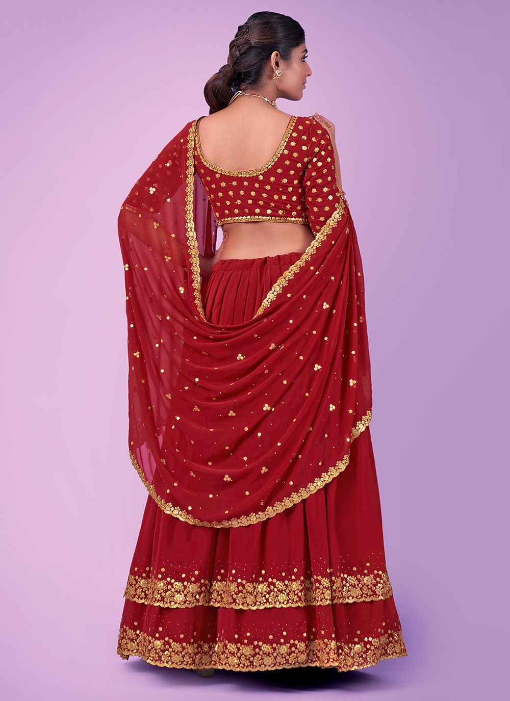 Lehenga Choli Georgette Red Sequins Lehenga Choli