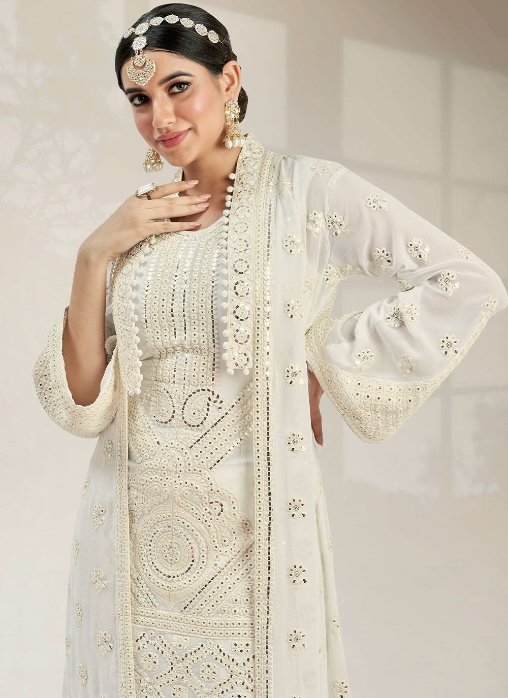 Salwar Suit Georgette White Embroidered Salwar Kameez