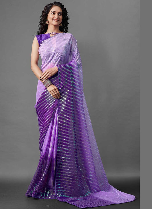 Shaded Saree Georgette Purple Sequins Saree