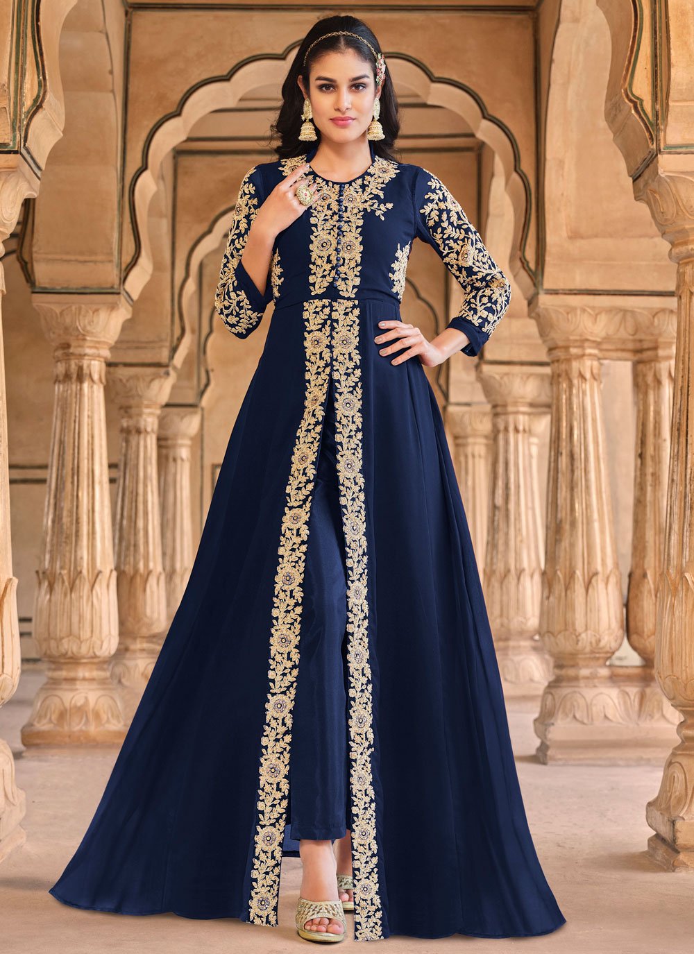 Salwar Suit Georgette Blue Embroidered Salwar Kameez