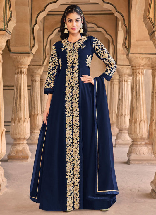 Salwar Suit Georgette Blue Embroidered Salwar Kameez