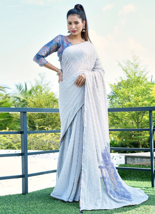 Classic Georgette Blue Swarovski Saree