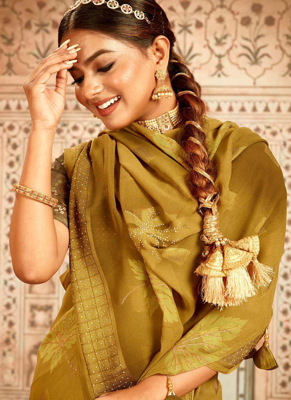 Classic Georgette Green Stone Saree