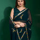 Designer Georgette Teal Embroidered Saree