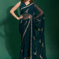 Designer Georgette Teal Embroidered Saree