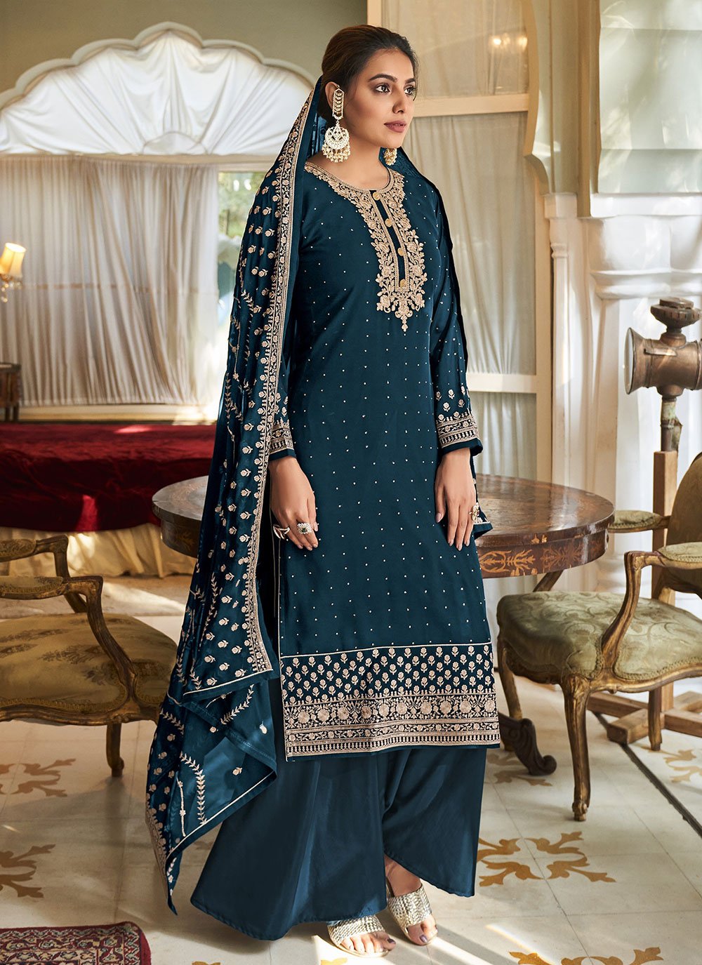 Salwar Suit Georgette Teal Diamond Salwar Kameez