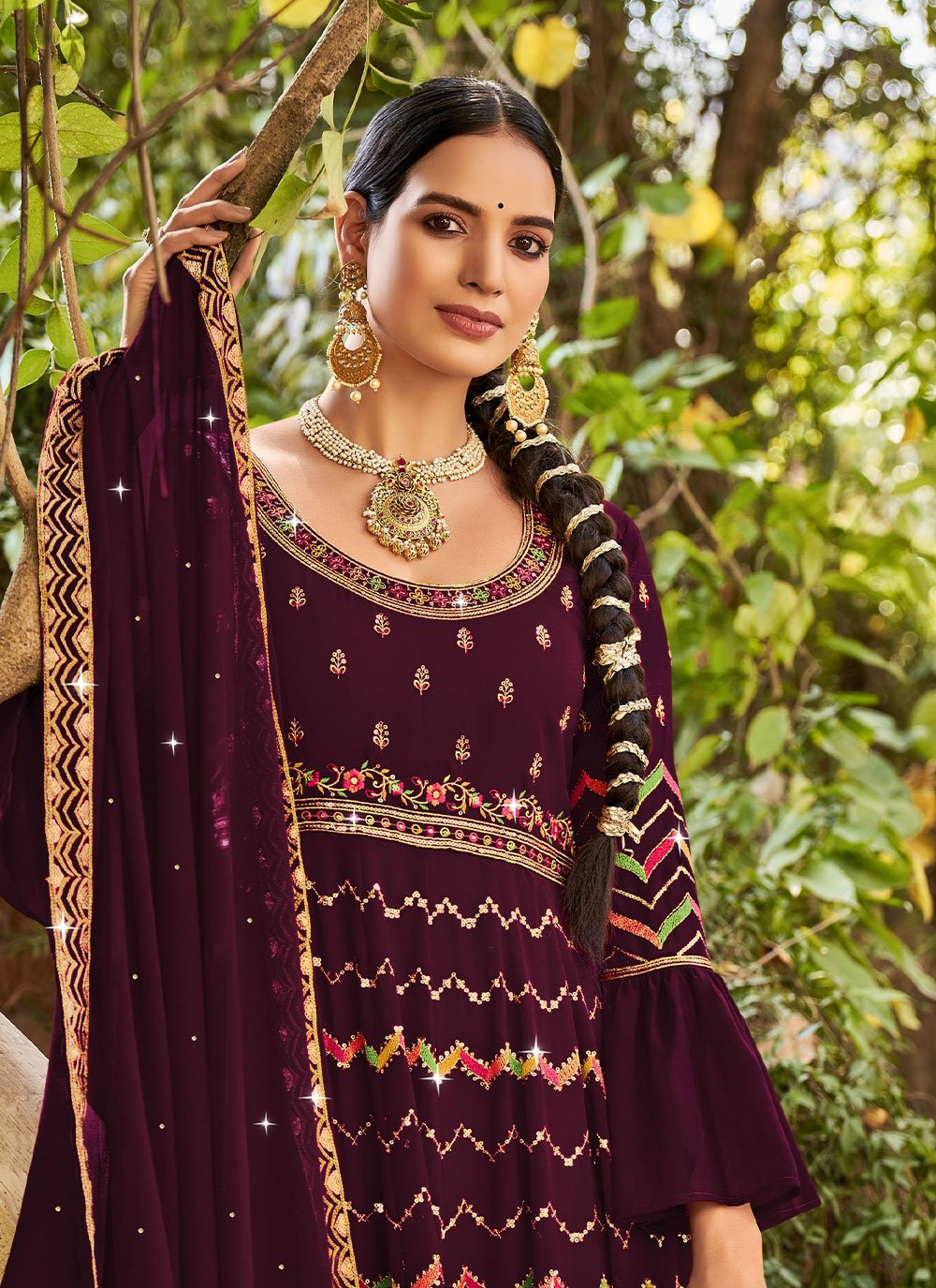 Floor Lenght Salwar Suit Georgette Burgundy Diamond Salwar Kameez