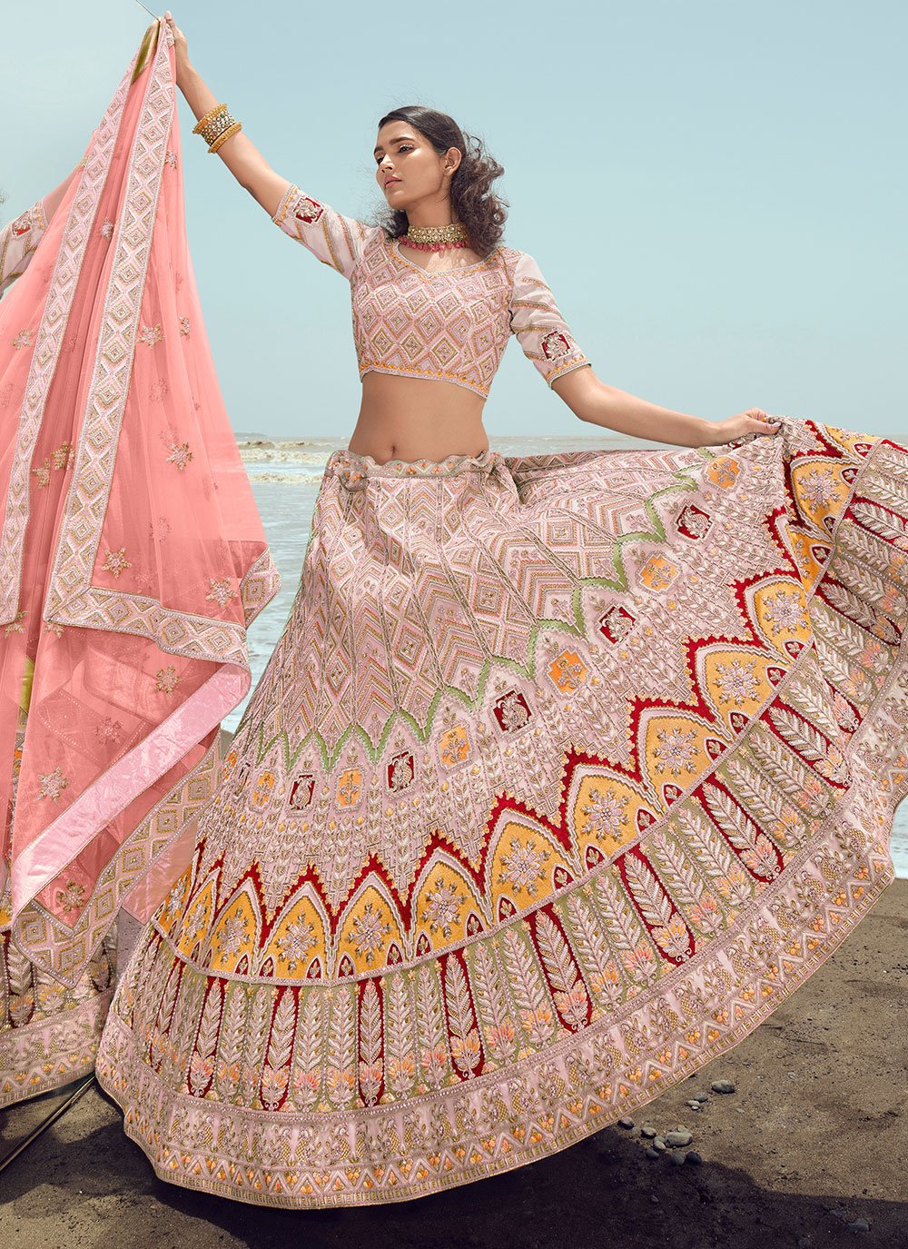 Lehenga Choli Georgette Pink Dori Work Lehenga Choli