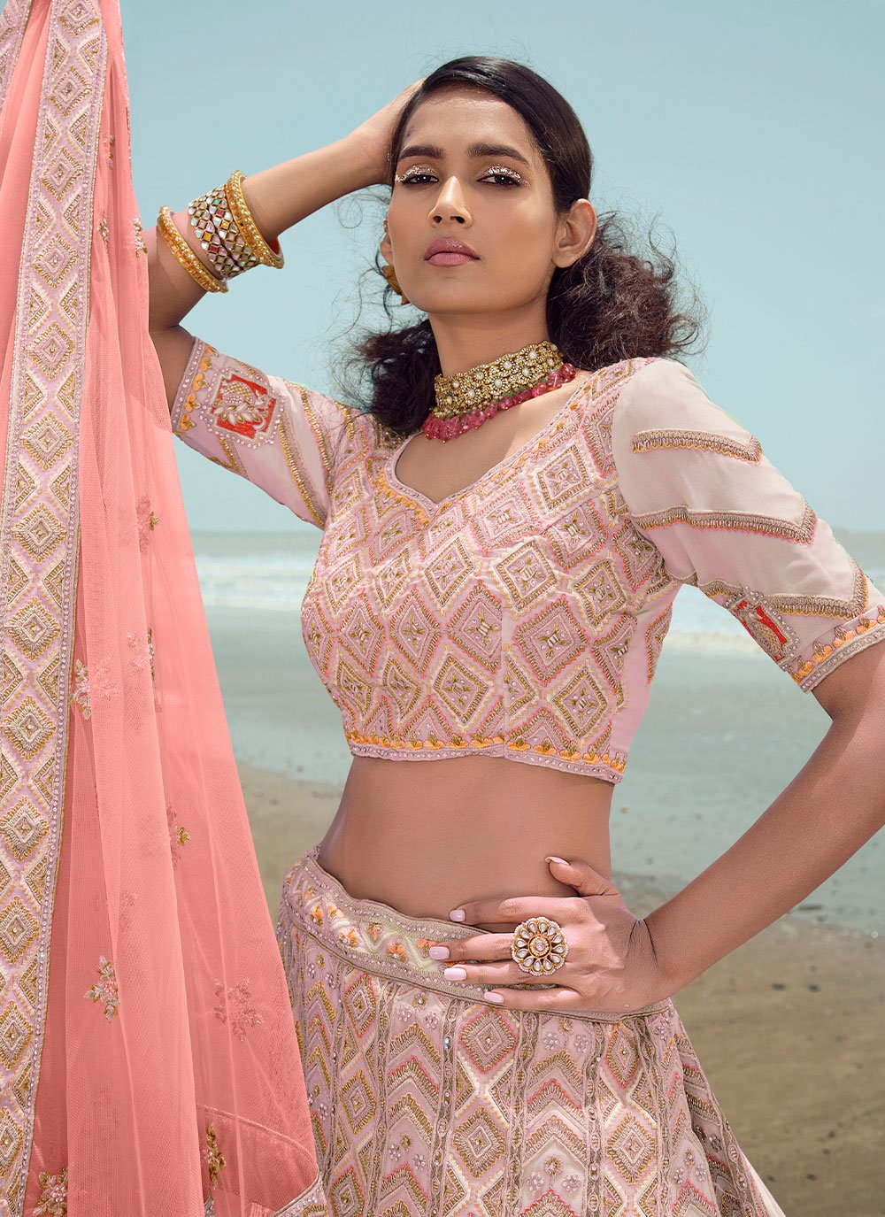 Lehenga Choli Georgette Pink Dori Work Lehenga Choli