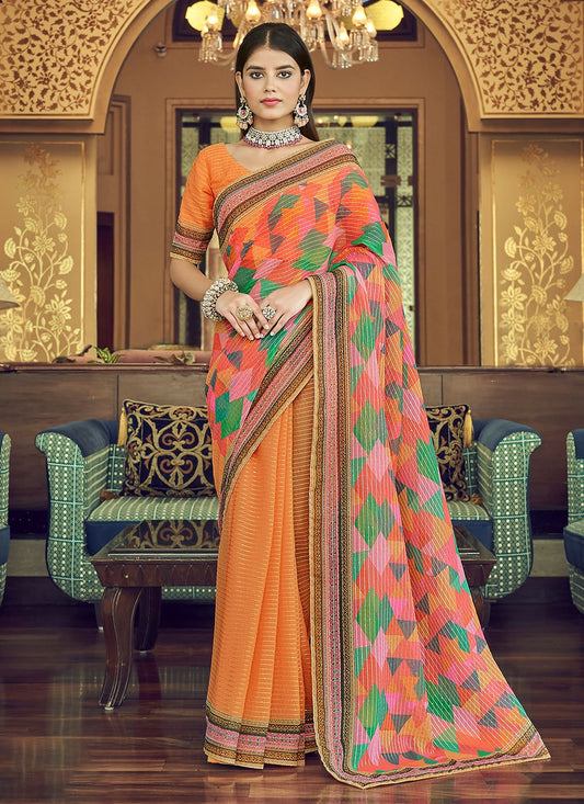 Trendy Saree Georgette Orange Print Saree