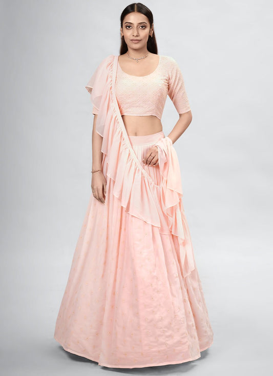 Readymade Lehenga Choli Georgette Peach Sequins Lehenga Choli