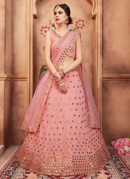 Lehenga Choli Georgette Peach Embroidered Lehenga Choli