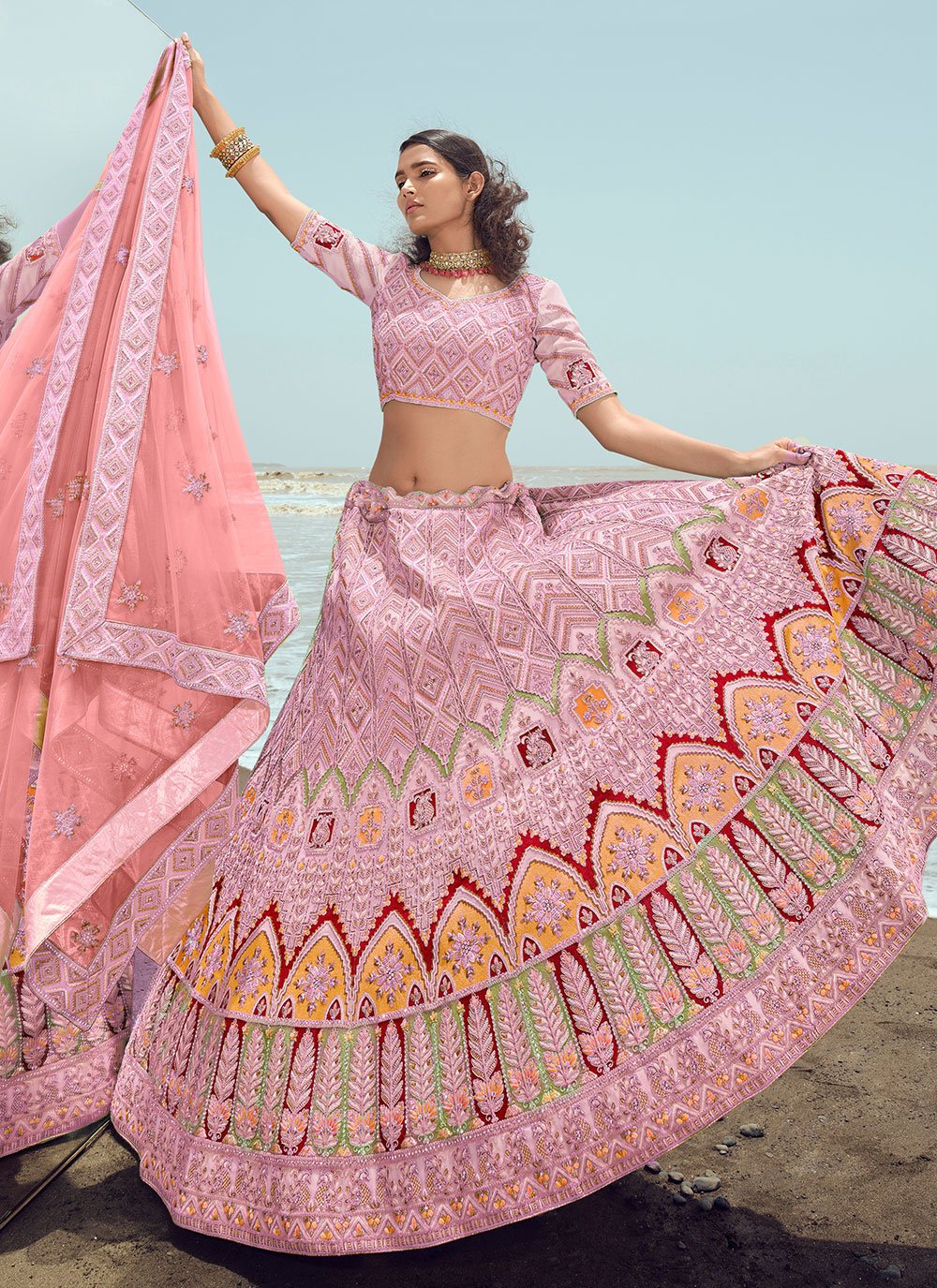 A Line Lehenga Georgette Pink Dori Work Lehenga Choli