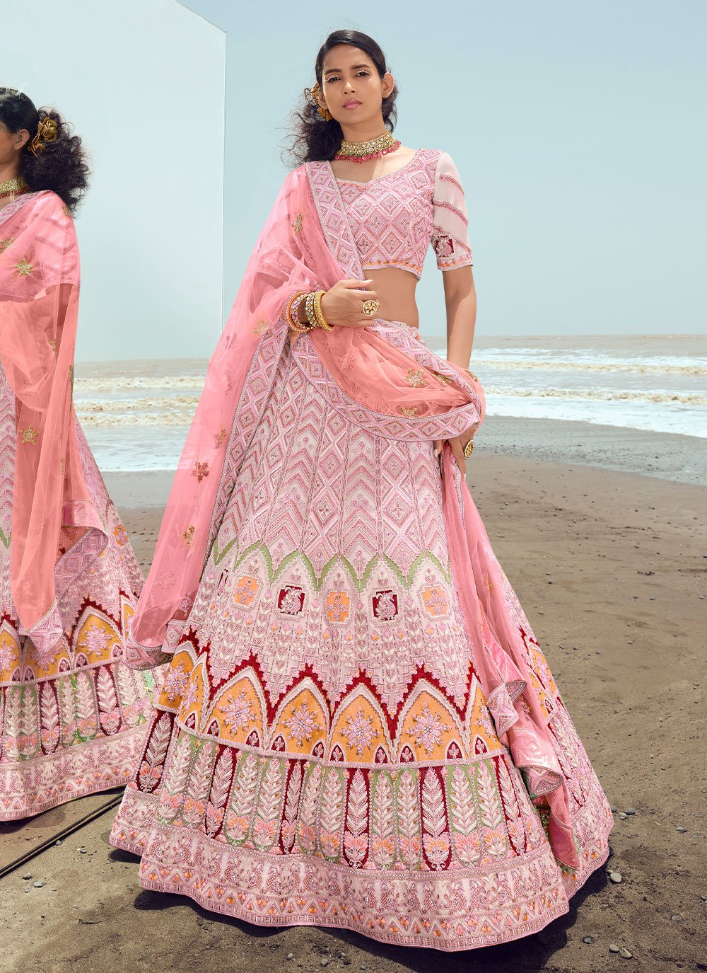 A Line Lehenga Georgette Pink Dori Work Lehenga Choli