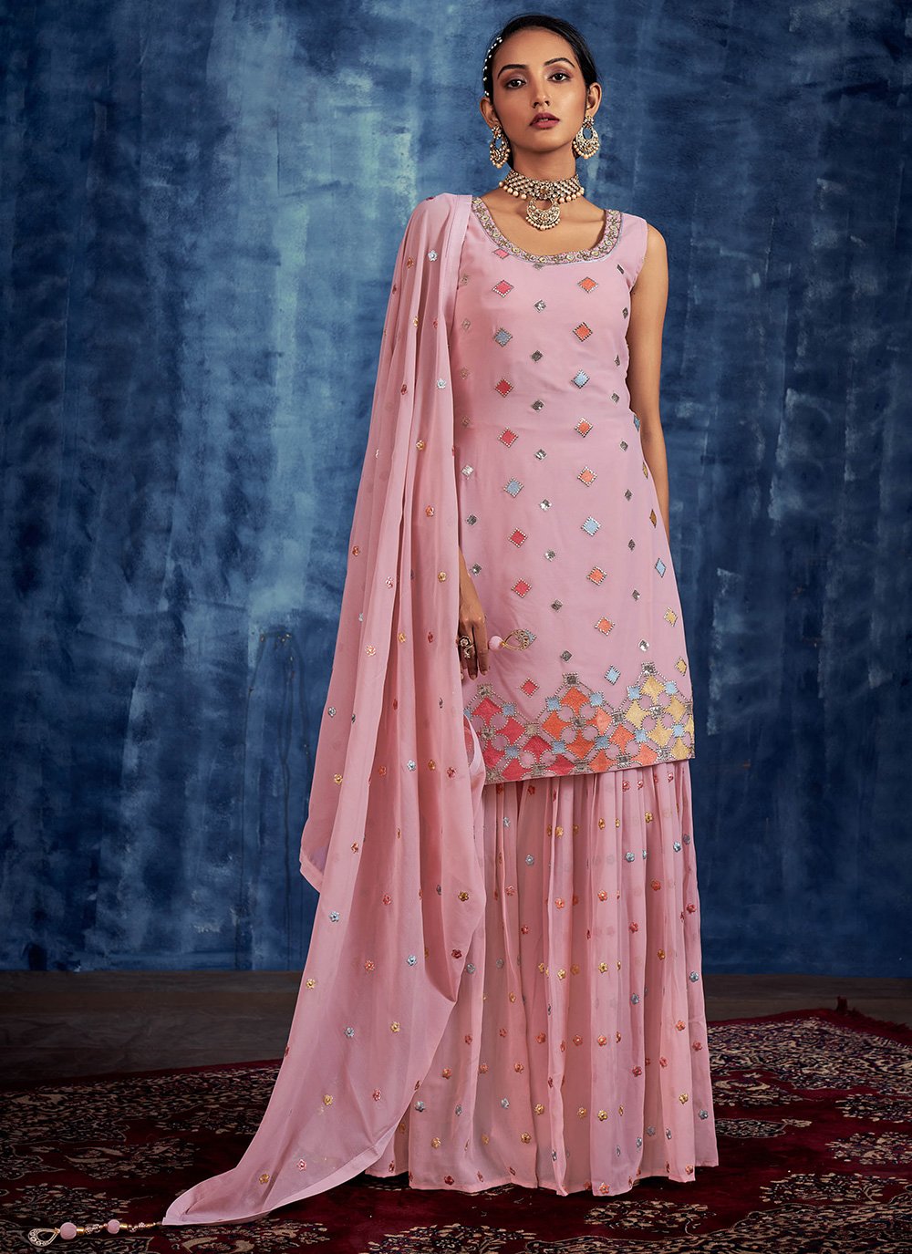 Salwar Suit Georgette Pink Hand Work Salwar Kameez