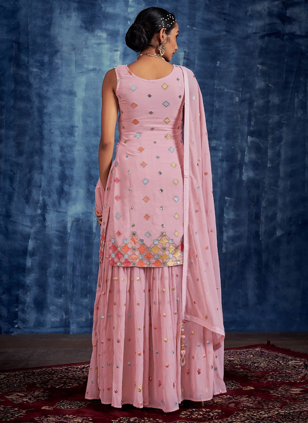 Salwar Suit Georgette Pink Hand Work Salwar Kameez