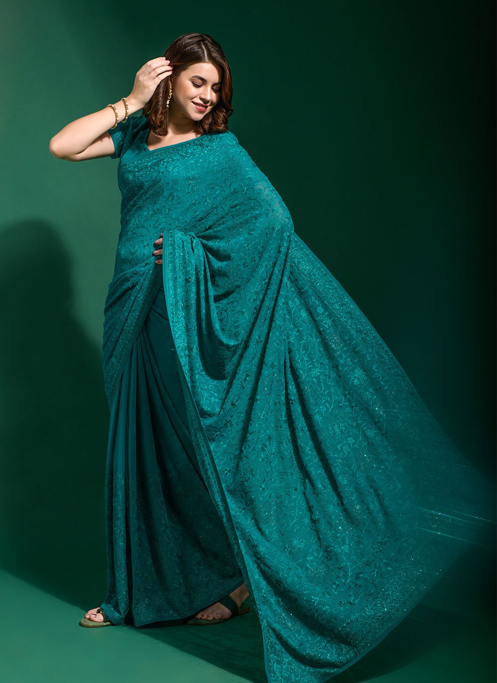 Classic Georgette Rama Diamond Saree