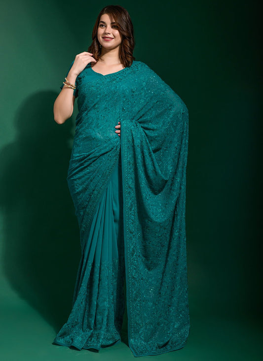 Classic Georgette Rama Diamond Saree