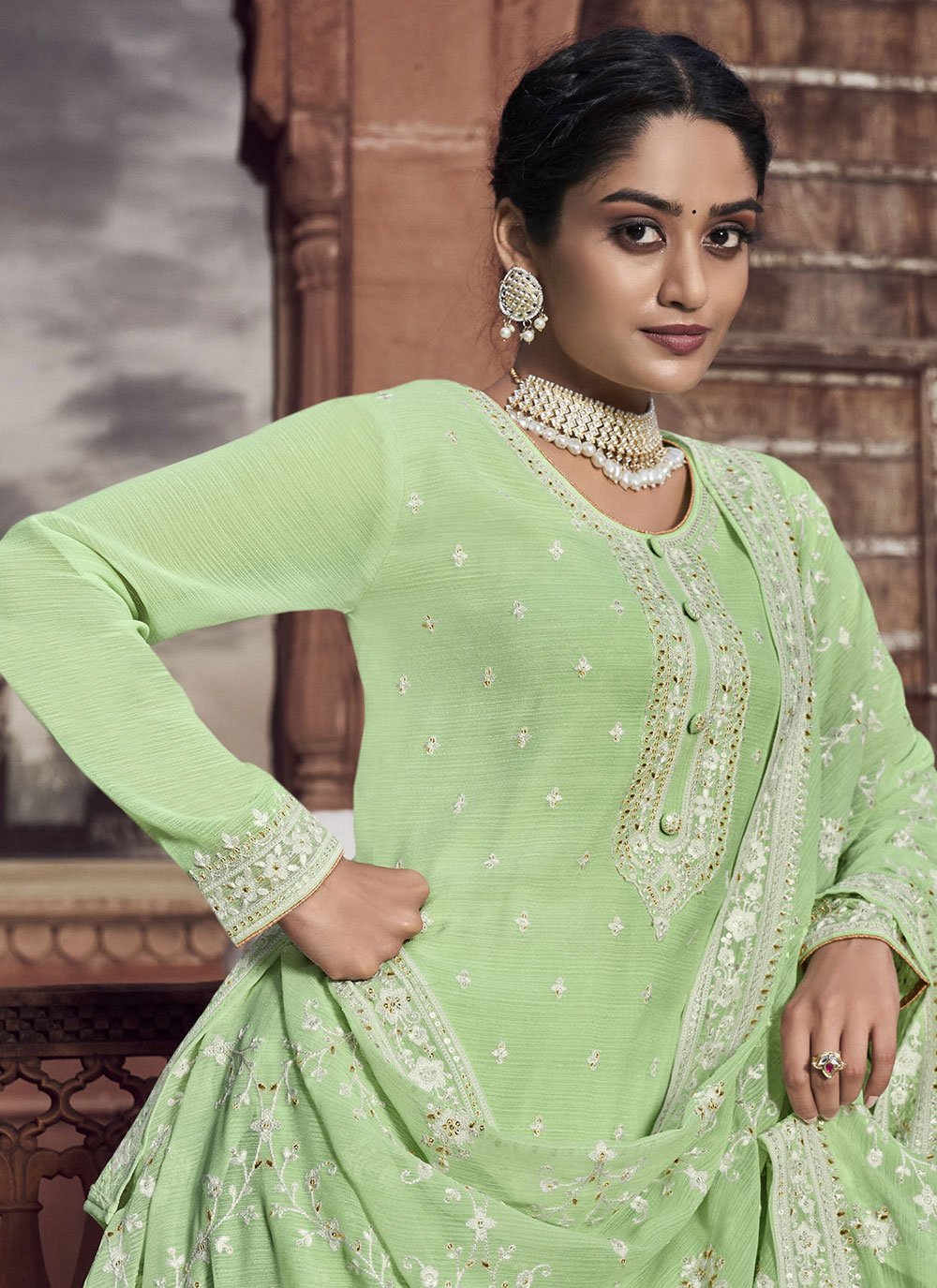 Pakistani Salwar Suit Georgette Sea Green Sequins Salwar Kameez