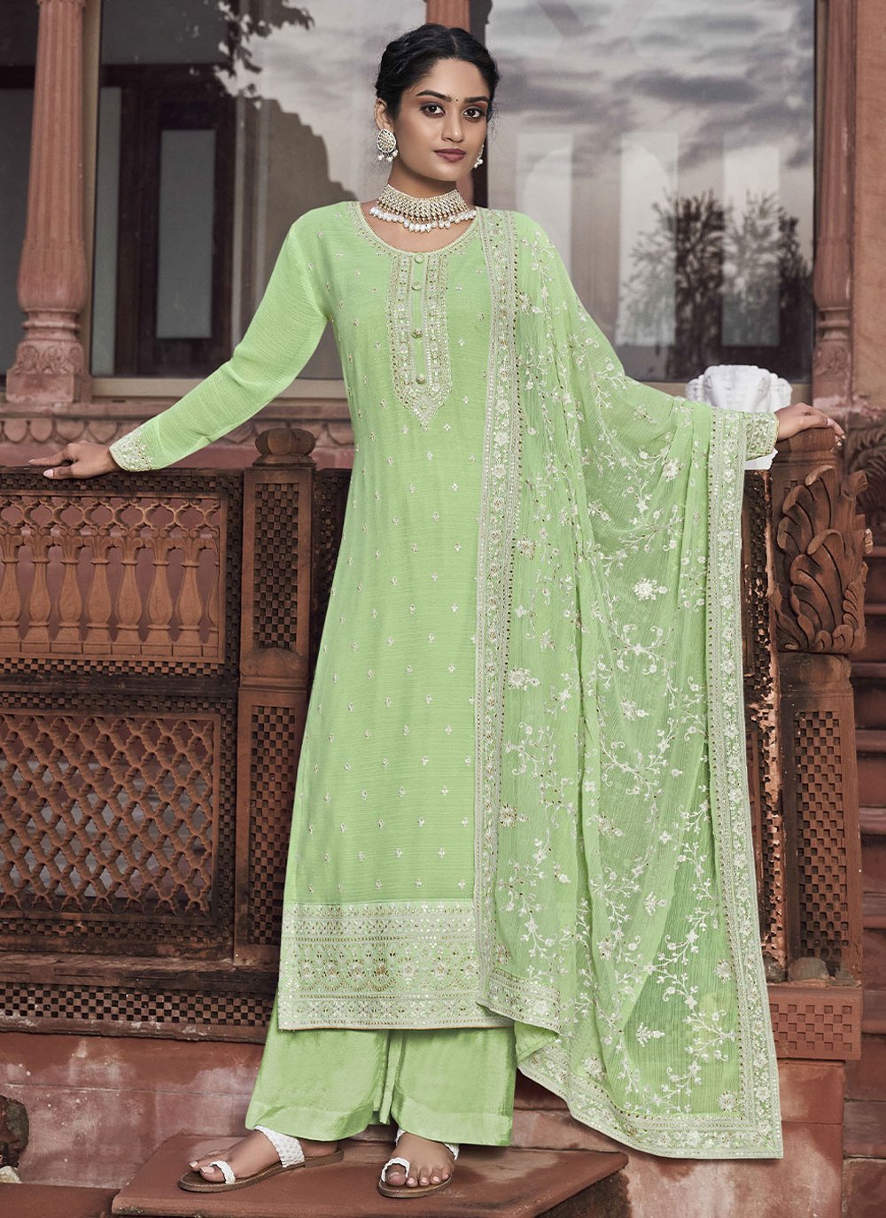 Pakistani Salwar Suit Georgette Sea Green Sequins Salwar Kameez