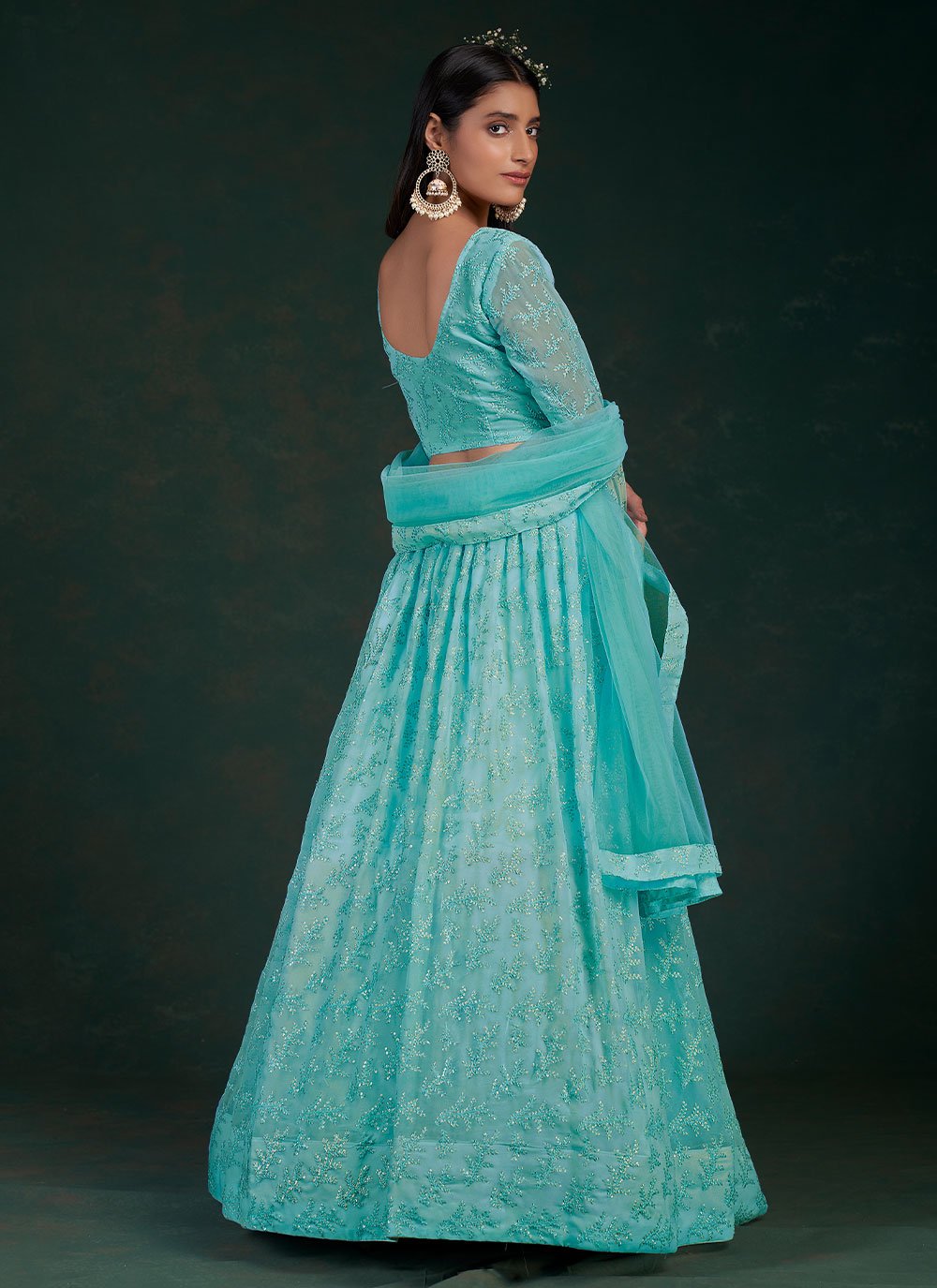 Lehenga Choli Georgette Aqua Blue Thread Lehenga Choli