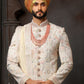 Sherwani Georgette Cream Machine Embroidery Mens