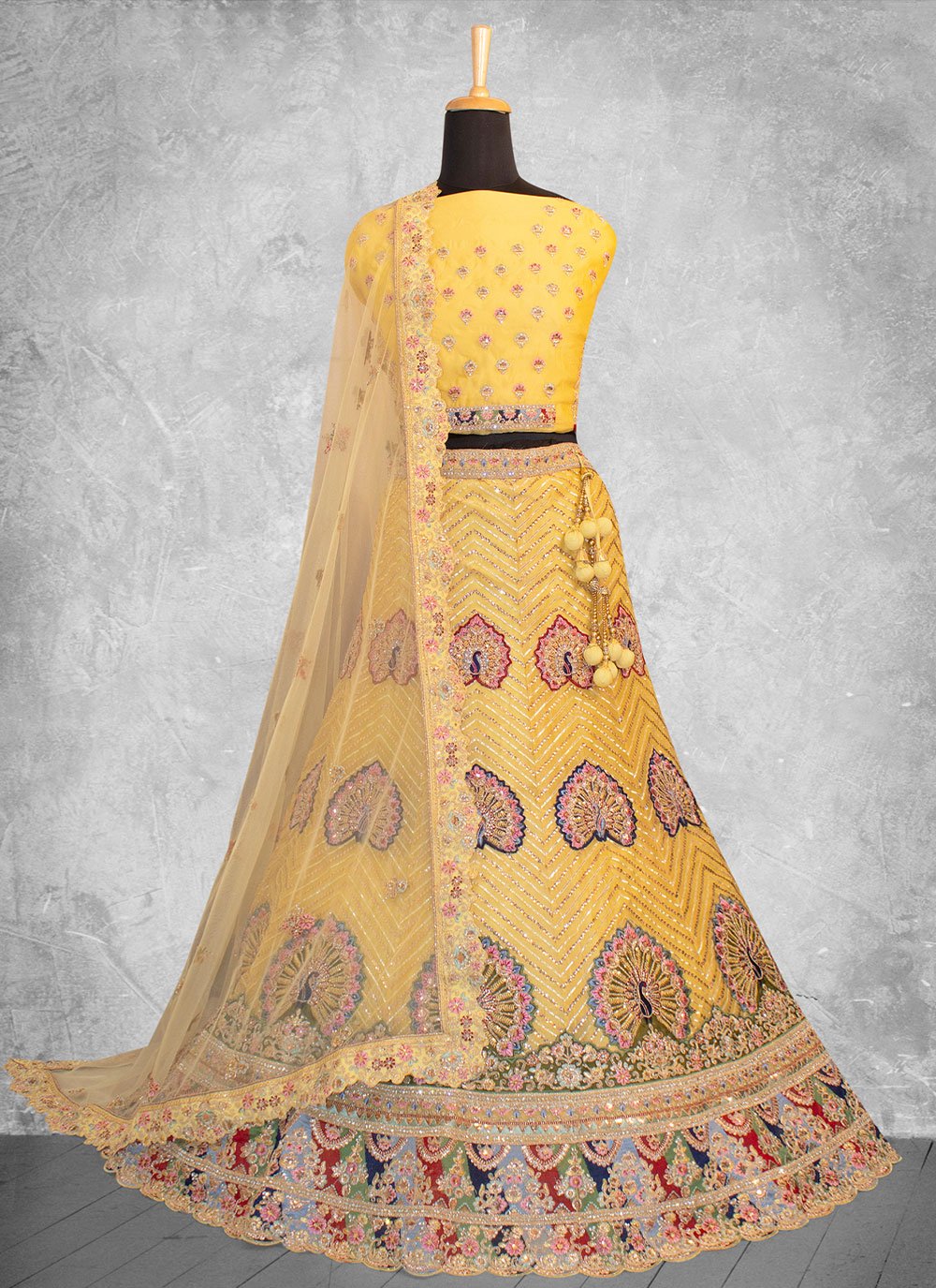 Lehenga Choli Georgette Mustard Embroidered Lehenga Choli