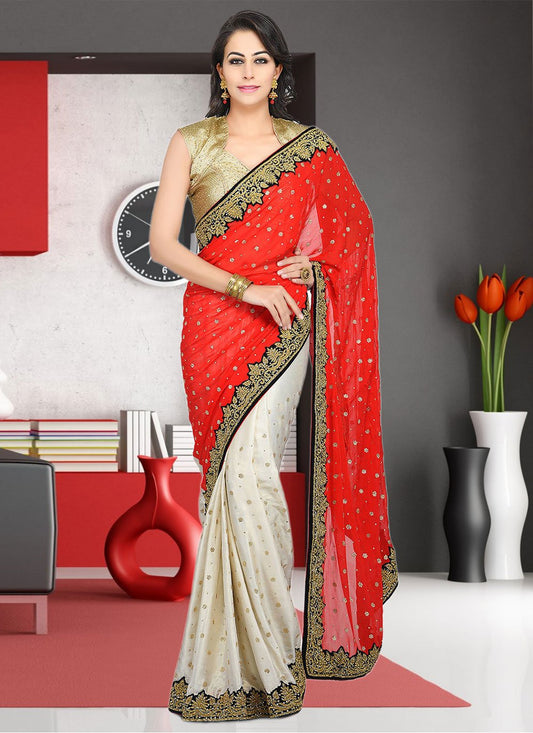 Traditional Saree Georgette Red Hand Work Saree