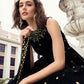 Gown Georgette Black Machine Embroidery Gown