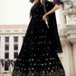 Gown Georgette Black Machine Embroidery Gown