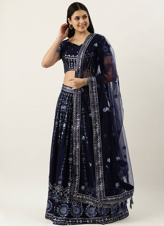 Lehenga Choli Georgette Blue Embroidered Lehenga Choli