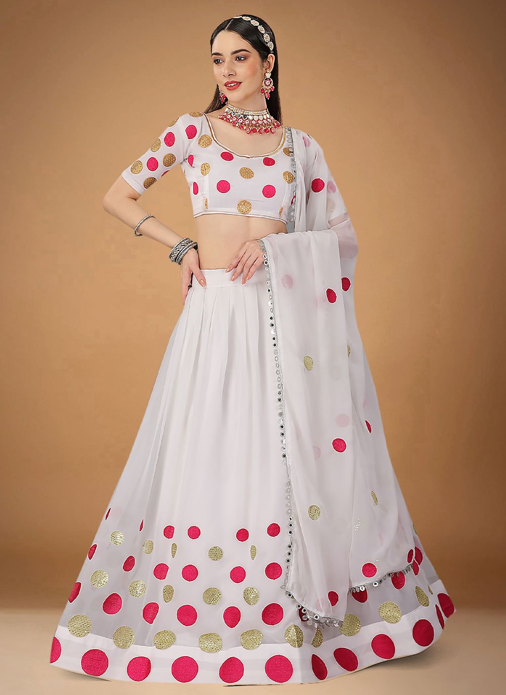 Lehenga Choli Georgette White Embroidered Lehenga Choli