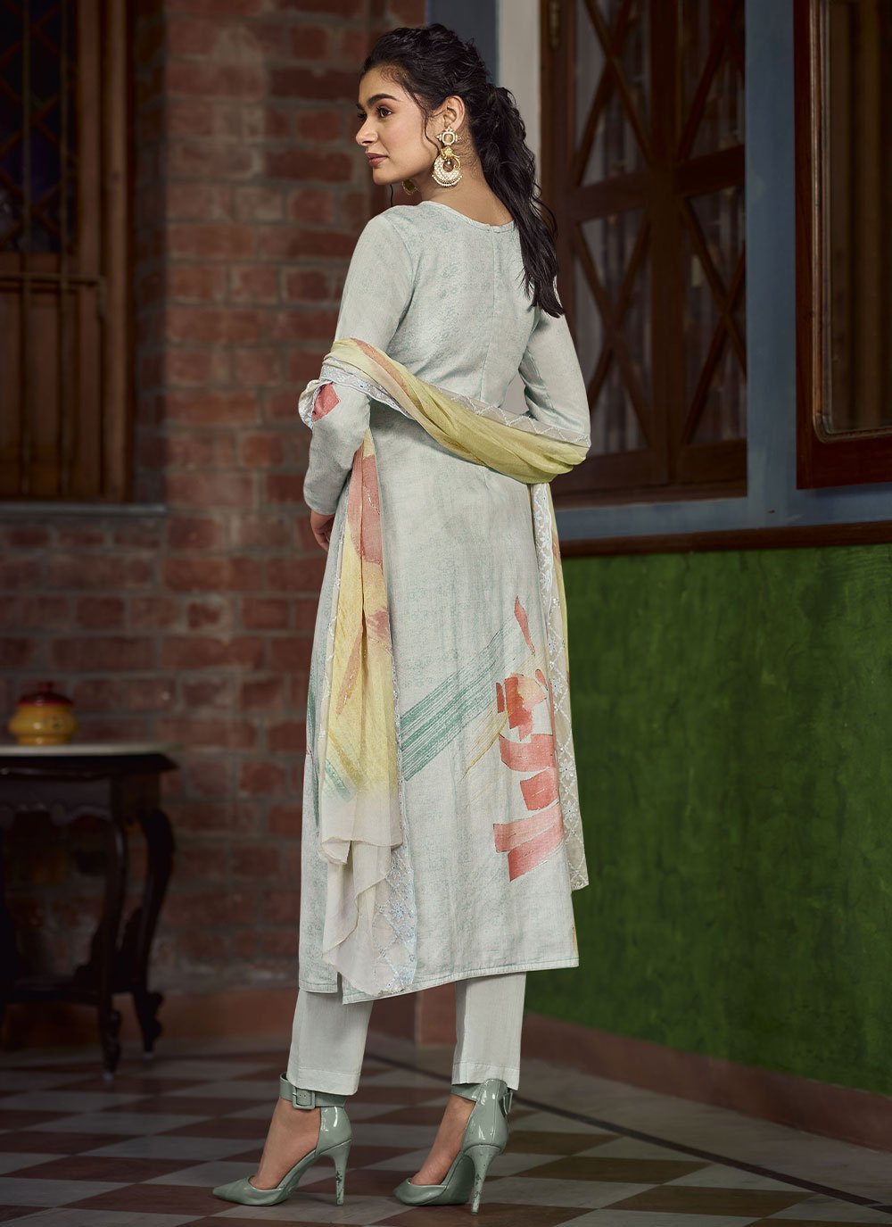 Salwar Suit Georgette Grey Digital Print Salwar Kameez