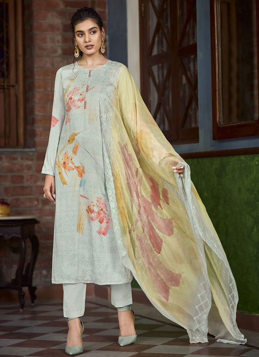 Salwar Suit Georgette Grey Digital Print Salwar Kameez