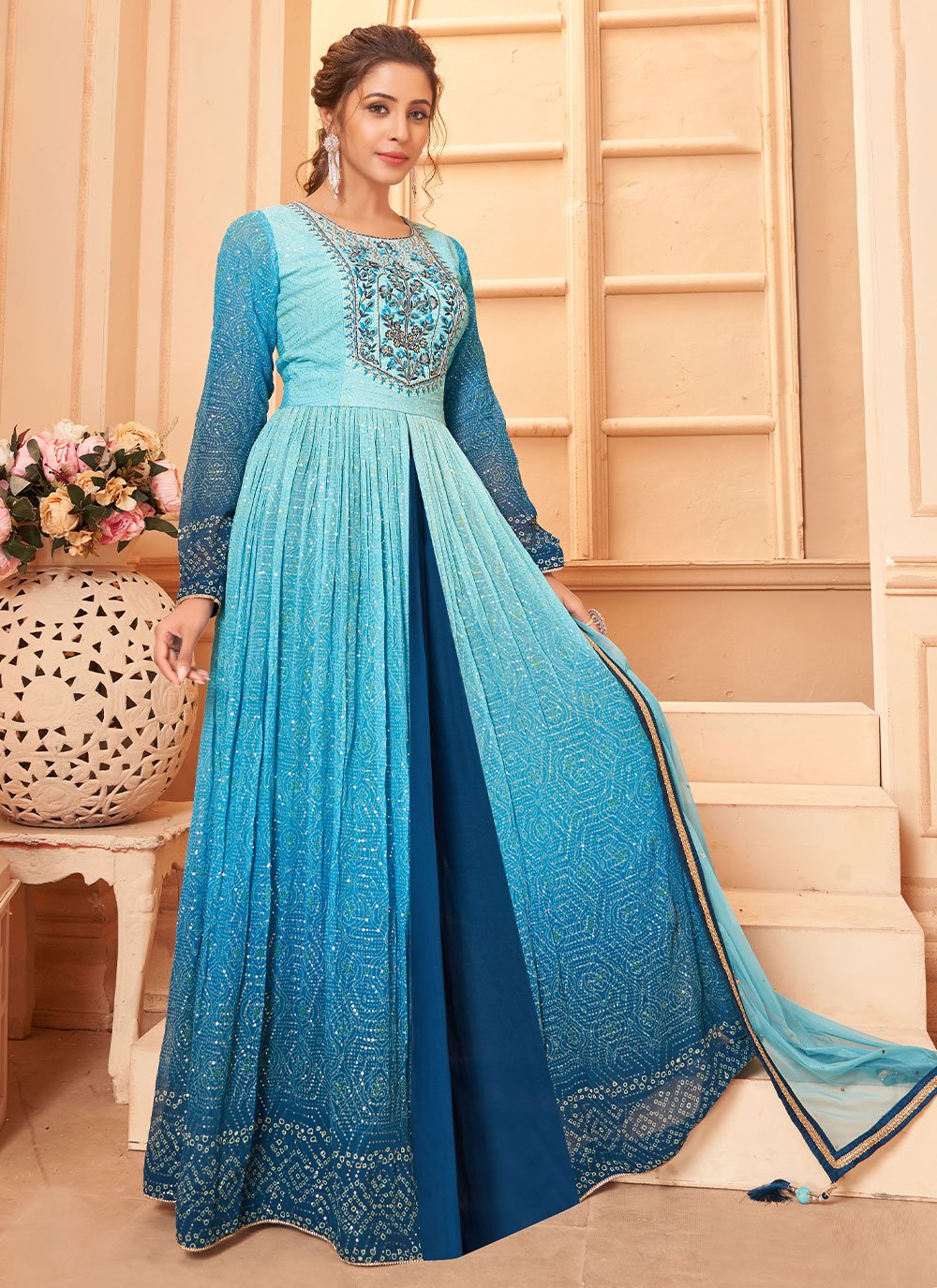 Salwar Suit Georgette Blue Embroidered Salwar Kameez