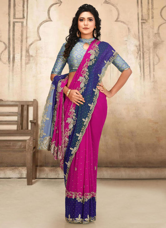 Trendy Saree Georgette Rani Hand Work Saree