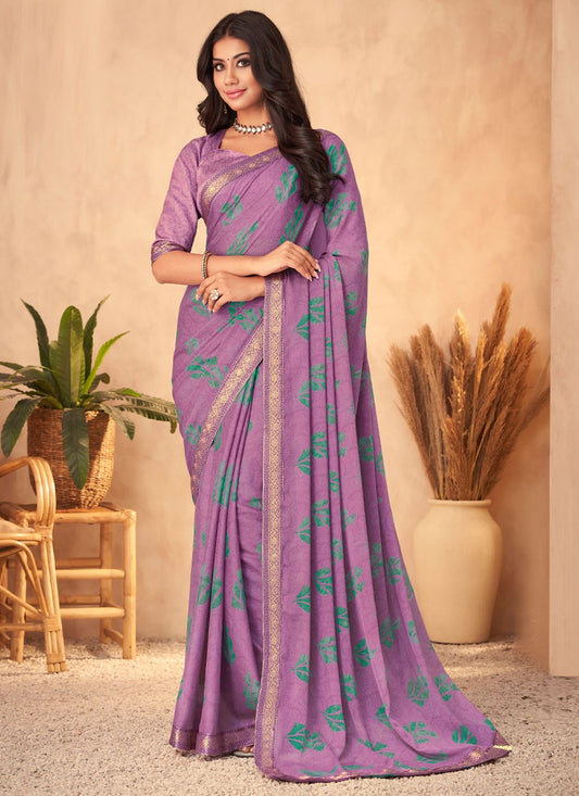 Trendy Saree Georgette Lavender Patch Border Saree