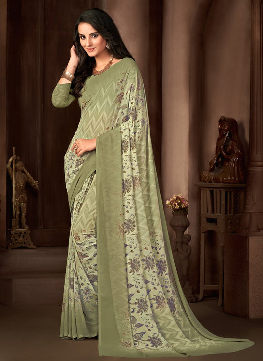 Trendy Saree Georgette Green Print Saree