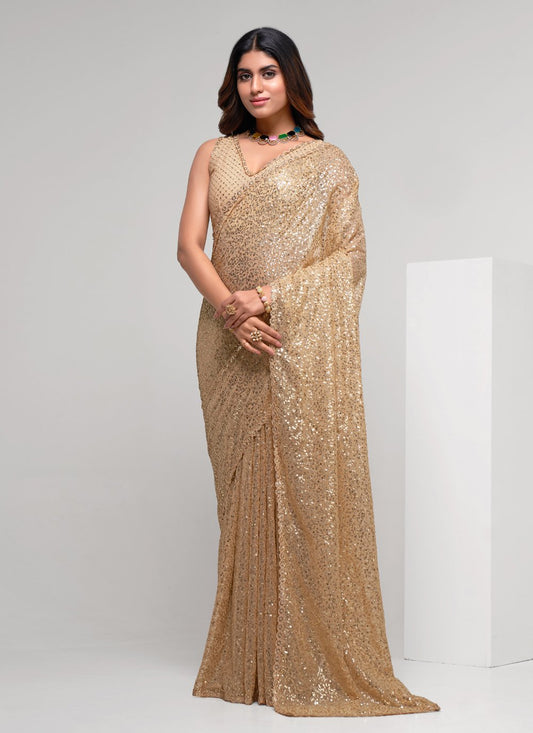 Trendy Saree Georgette Beige Embroidered Saree