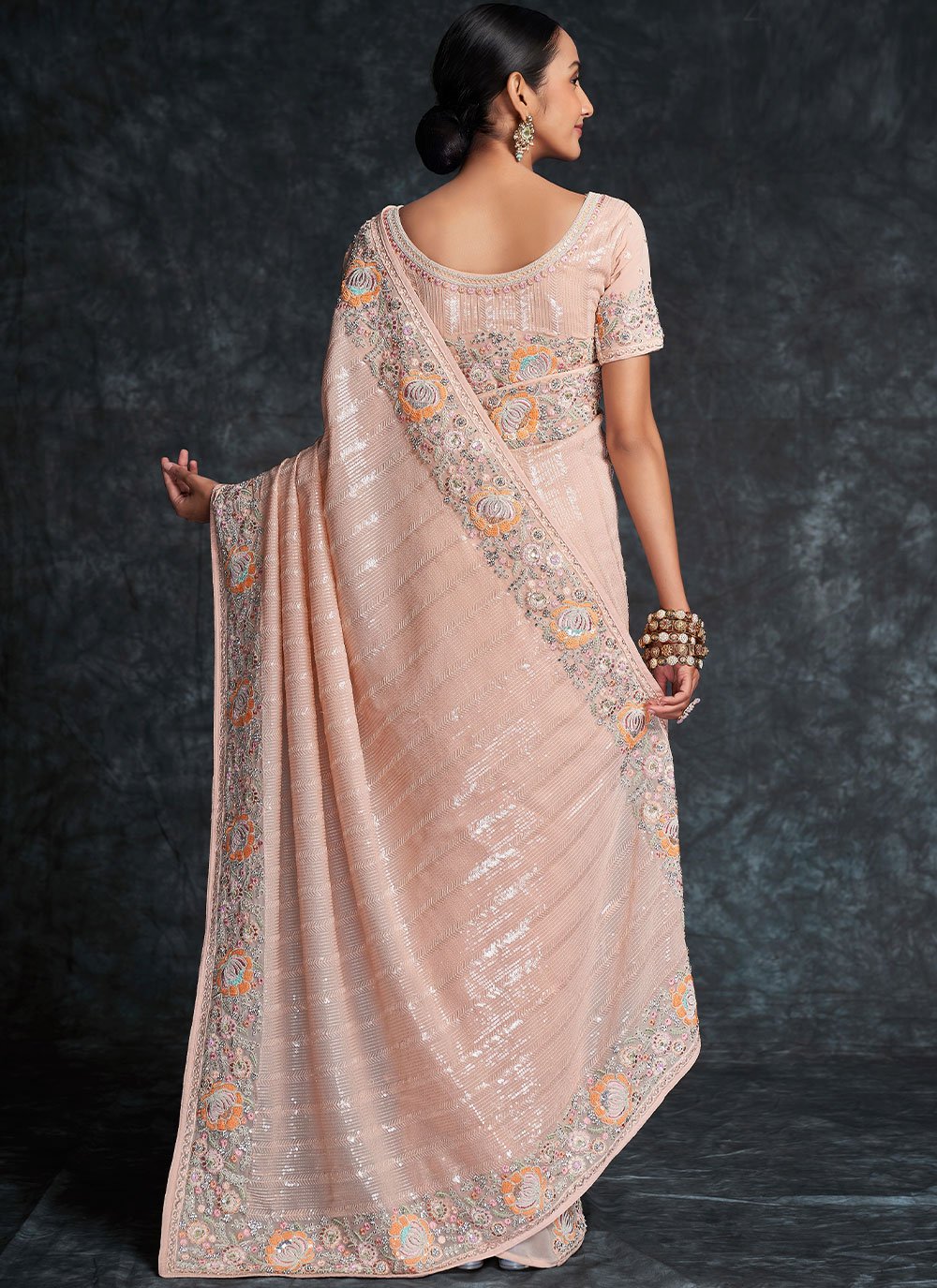 Trendy Saree Georgette Peach Embroidered Saree