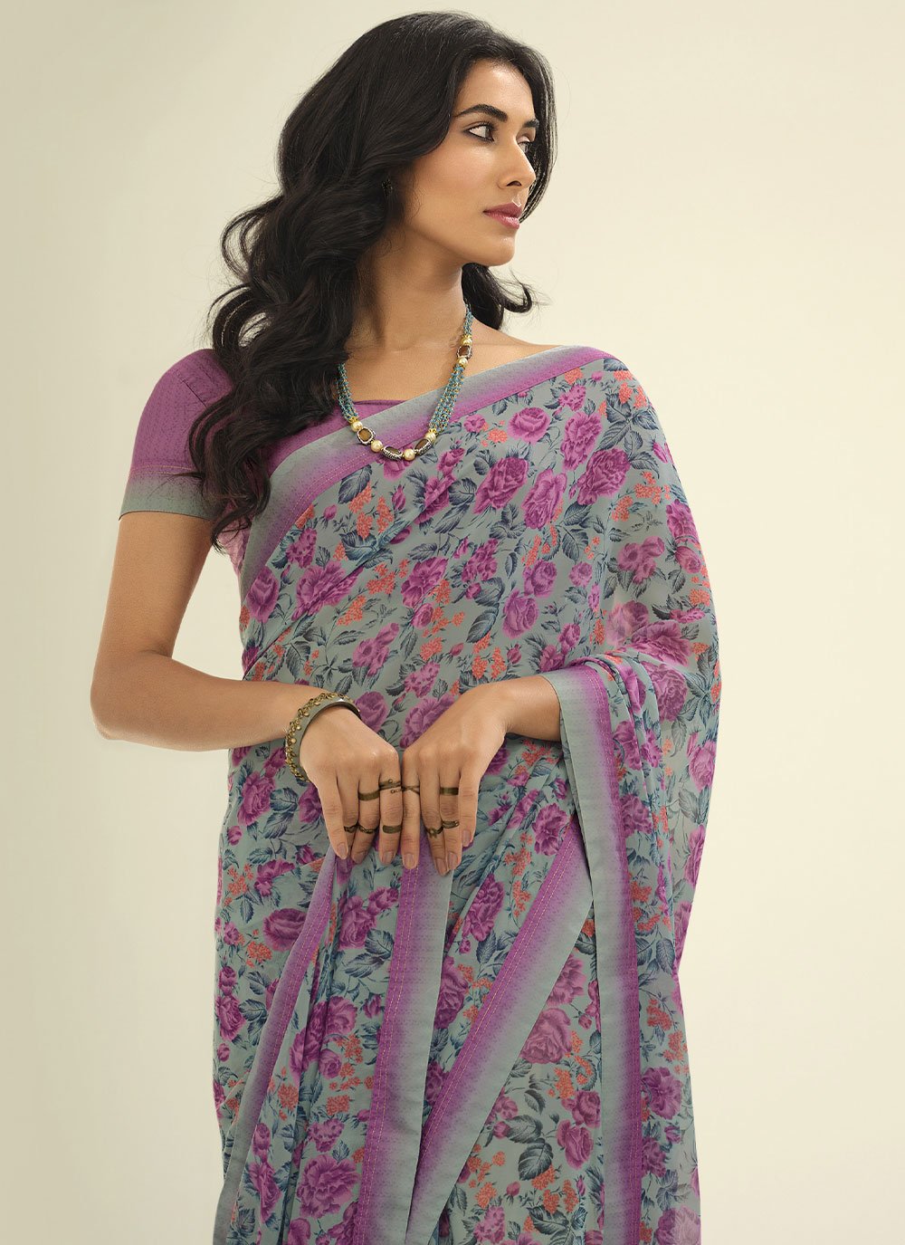 Trendy Saree Georgette Grey Lace Saree