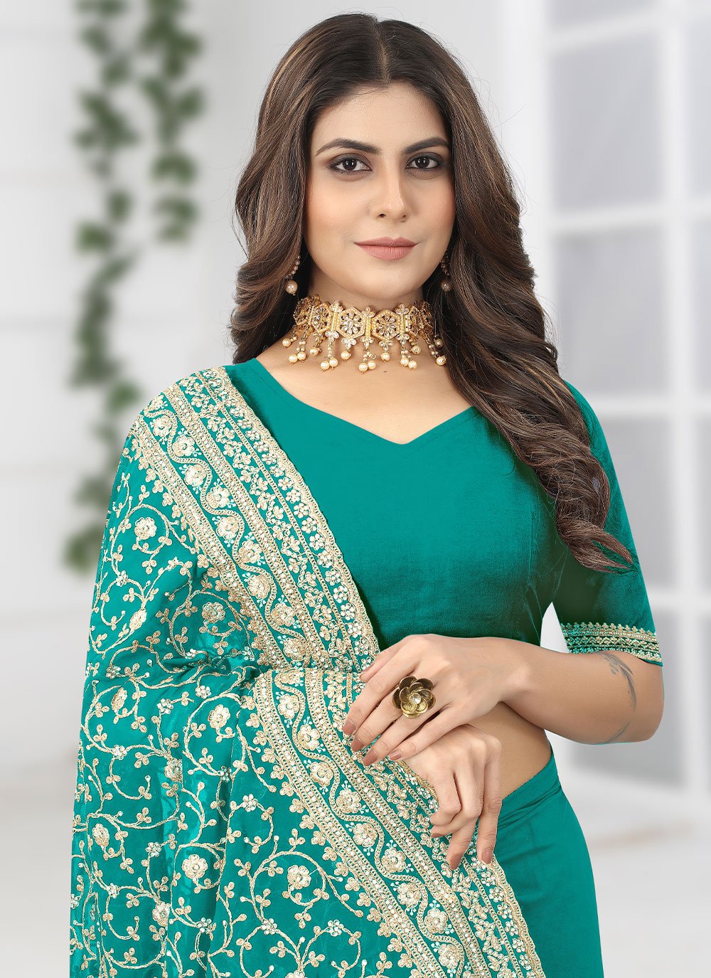 Trendy Saree Georgette Aqua Blue Diamond Saree