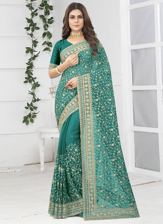 Trendy Saree Georgette Aqua Blue Diamond Saree