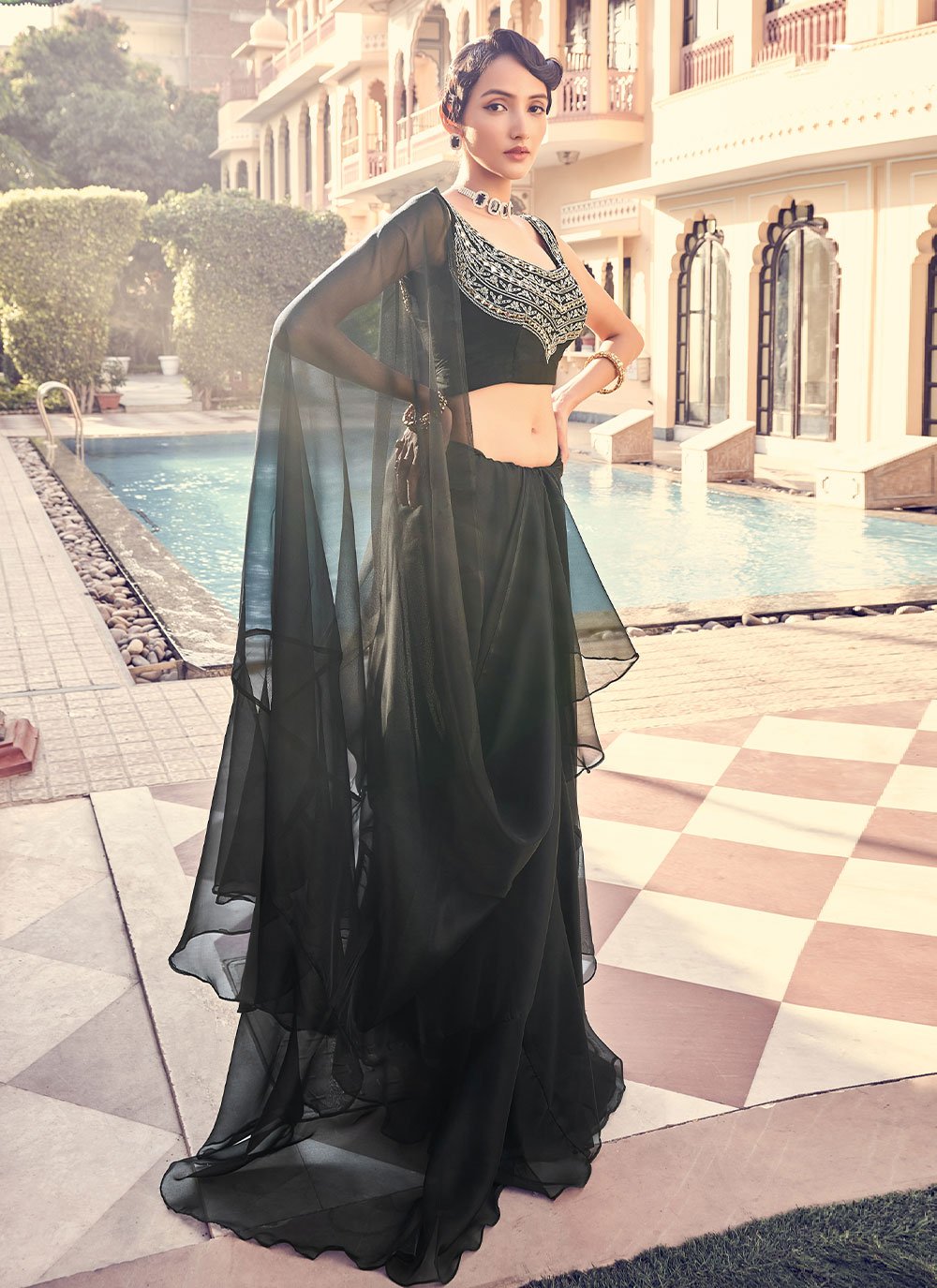 Trendy Saree Georgette Black Sequins Saree