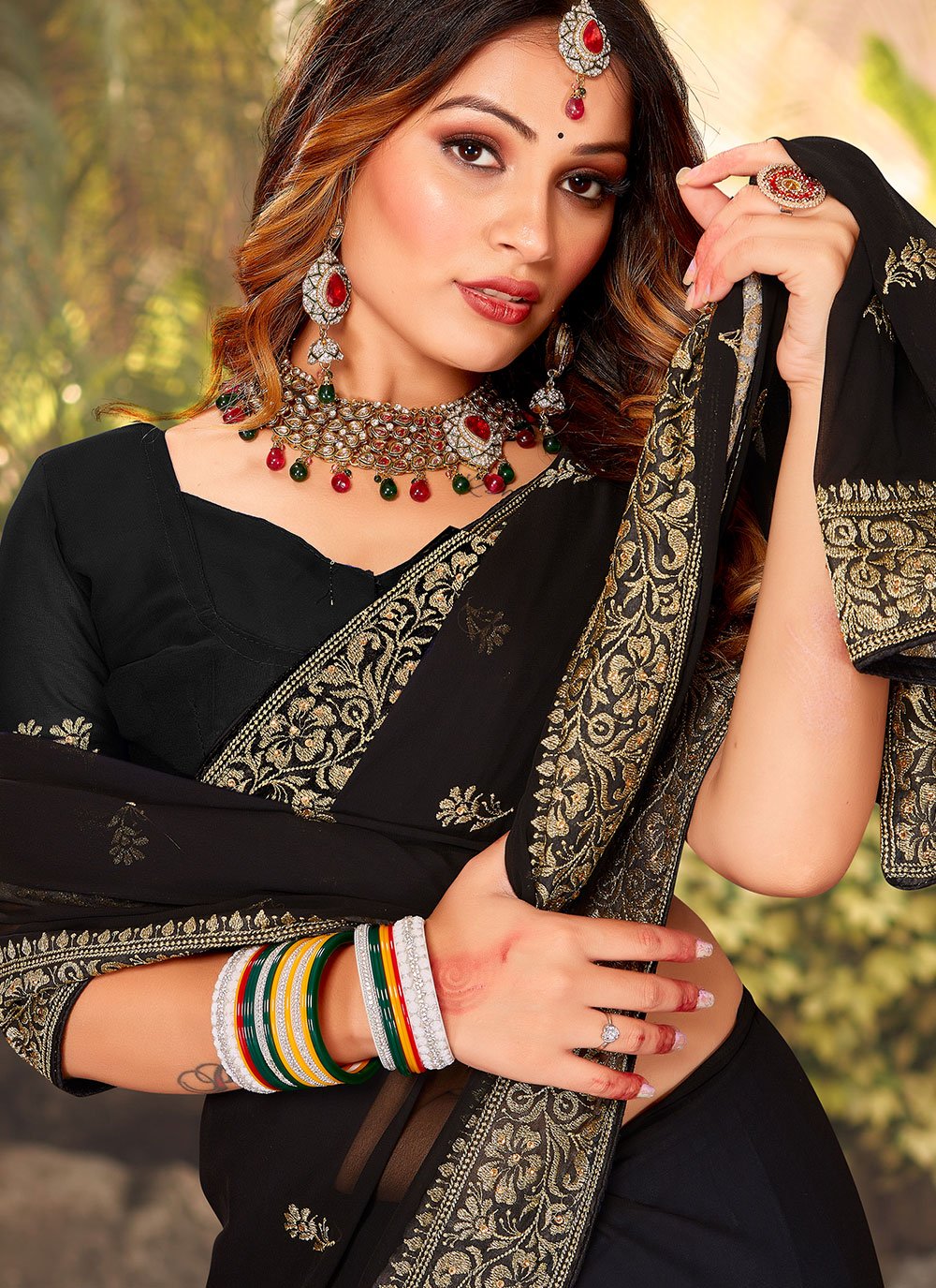 Trendy Saree Georgette Black Embroidered Saree